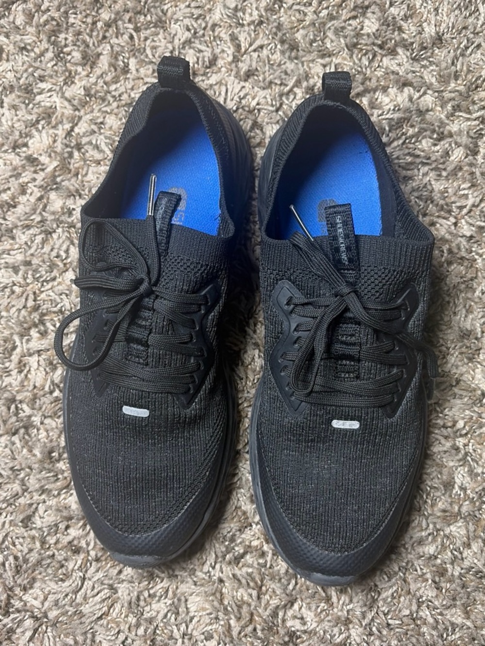 Shoes For Crews Women's Black Knit Lace-Up Sneakers with Blue Insole Size 8